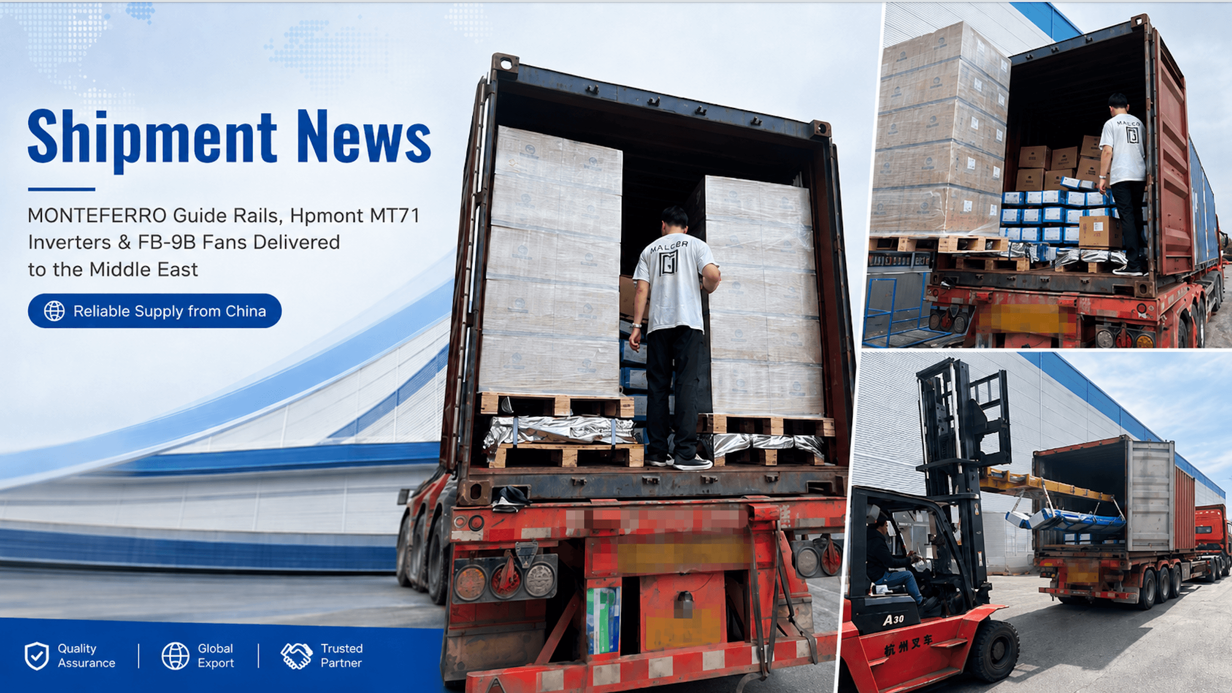 Shipment News: Monteferro Guide Rails, Hpmont MT71 Inverters and FB-9B Fans Delivered to the Middle East