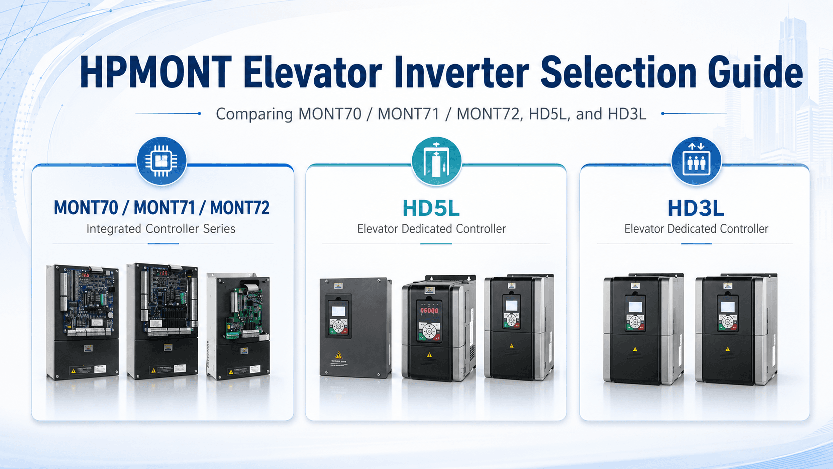 How to Select an HPMONT Elevator Inverter: MONT70 vs MONT71 vs MONT72 vs HD5L vs HD3L